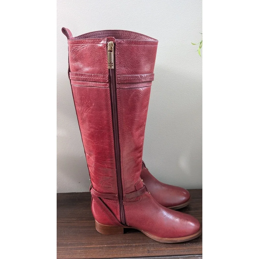 Tory Burch Calista Riding Boots Bordeaux Leather Knee High Womens 9M